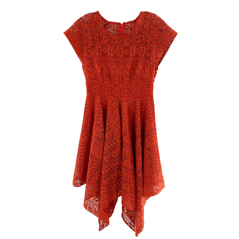 Anthropologie Maeve Prima Lace Midi Dress Sz 0 Burnt Orange Handkerchief Hem‎